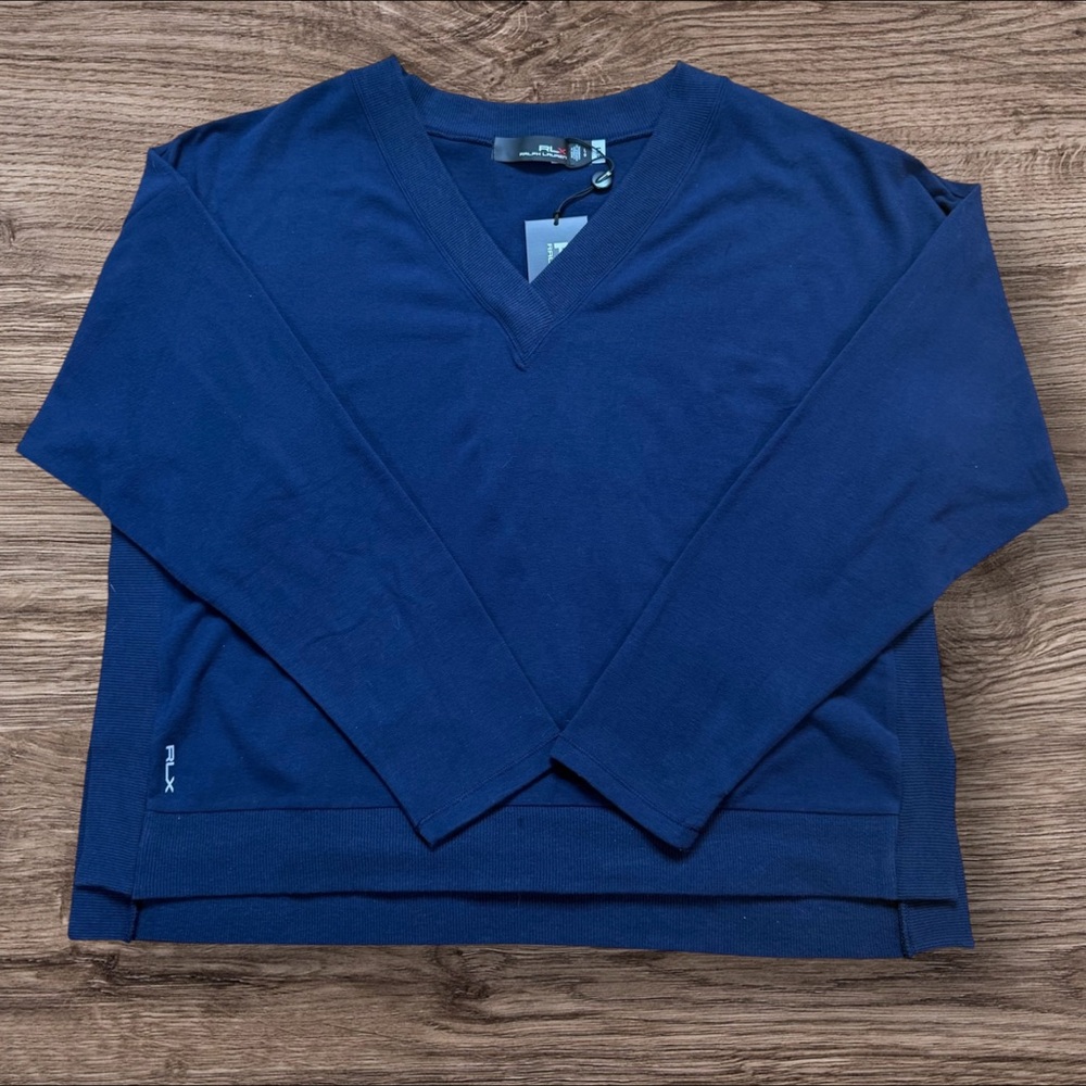 RLX RALPH LAUREN Womens Large Navy Blue V Neck Long Sleeve Golf Pullover Top - Picture 6 of 16